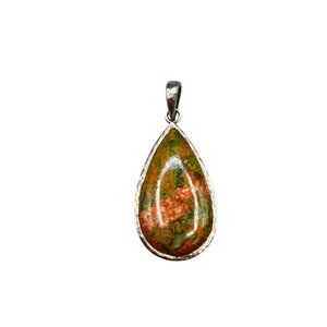 Vintage BARSE Unakite Drop Pendant Genuine Semi Precious Stone Jewelry